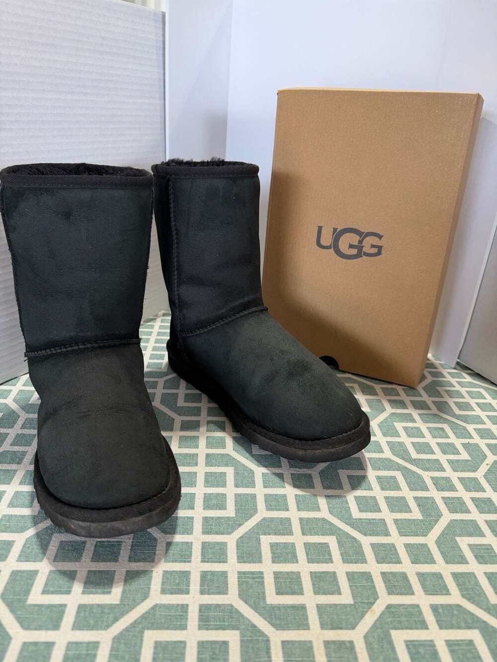 UGG Australia Classic Short Black Suede Winter Boots Style 5825 Women's Size 9